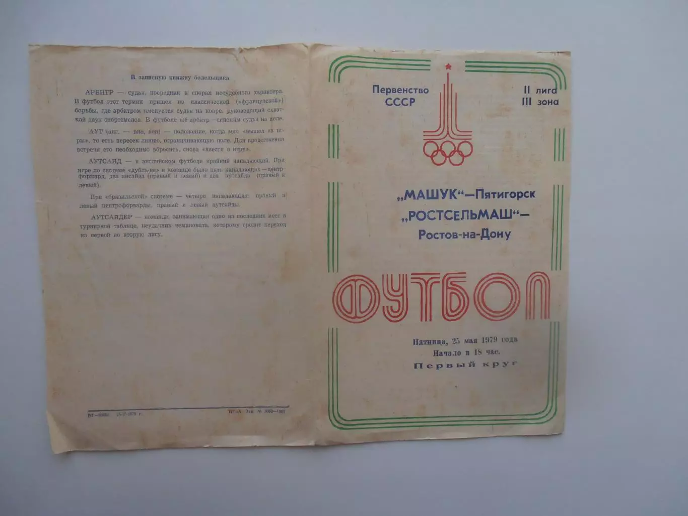 Машук Пятигорск-Ростсельмаш Ростов-на-Дону 25 мая 1979