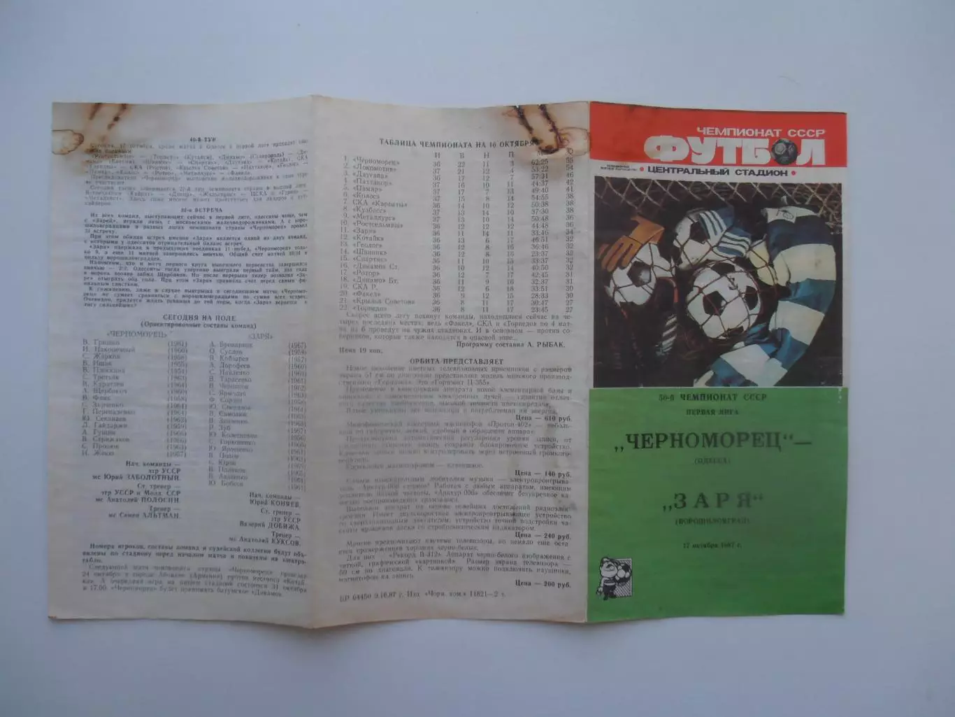Черноморец Одесса-Заря Ворошиловград 17 октября 1987
