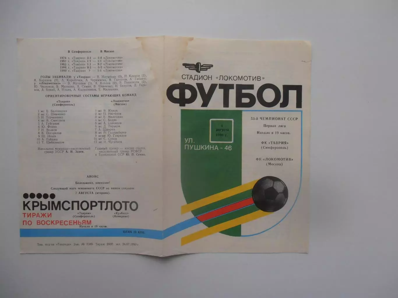 Таврия Симферополь-Локомотив Москва 4 августа 1990