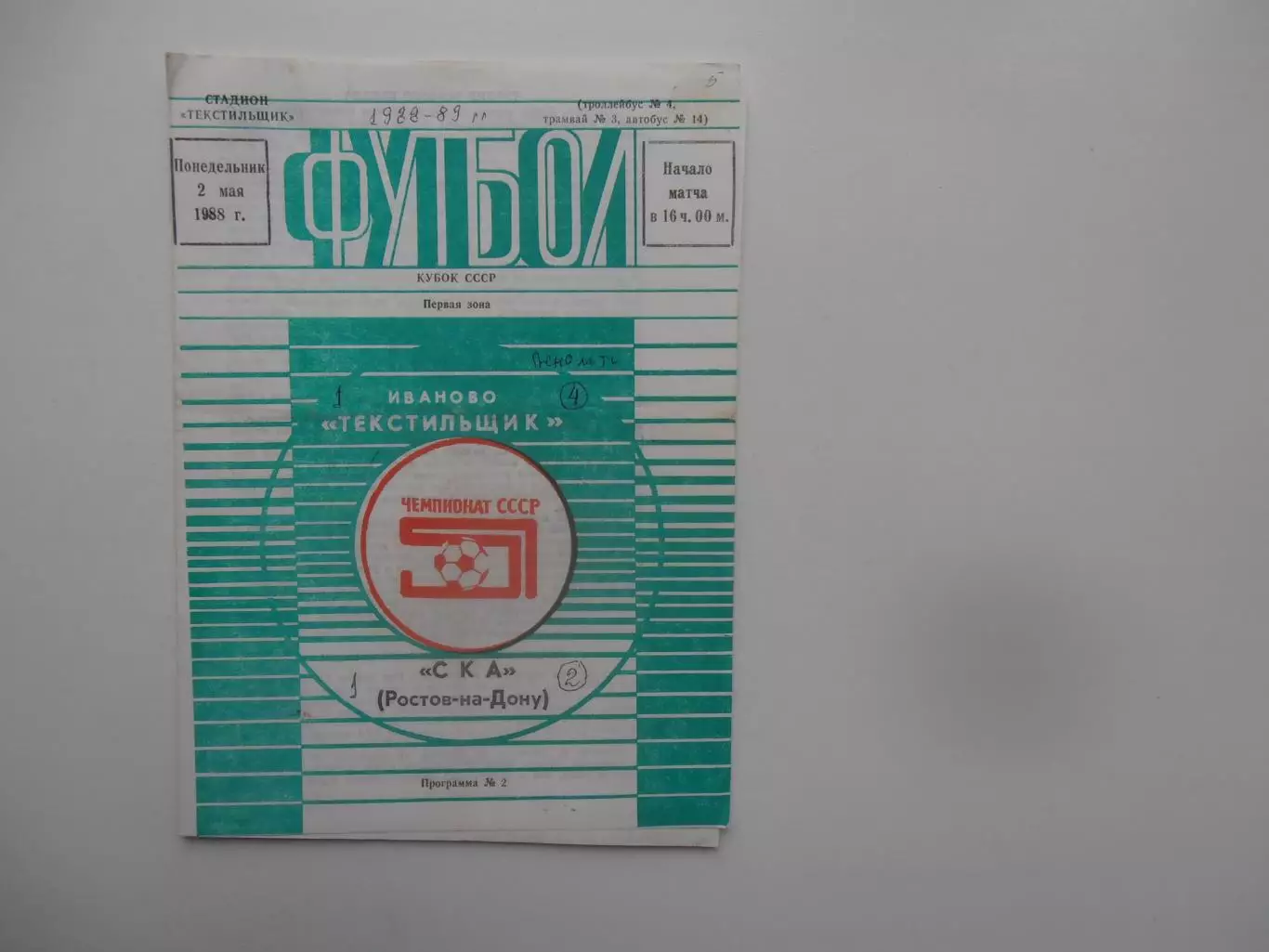 Текстильщик Иваново-СКА Ростов-на-Дону 1988 кубок СССР