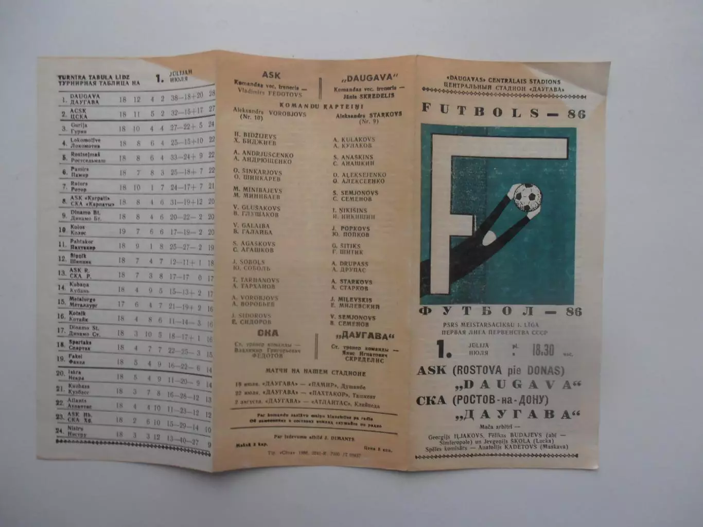 Даугава Рига-СКА Ростов-на-Дону 1 июля 1986