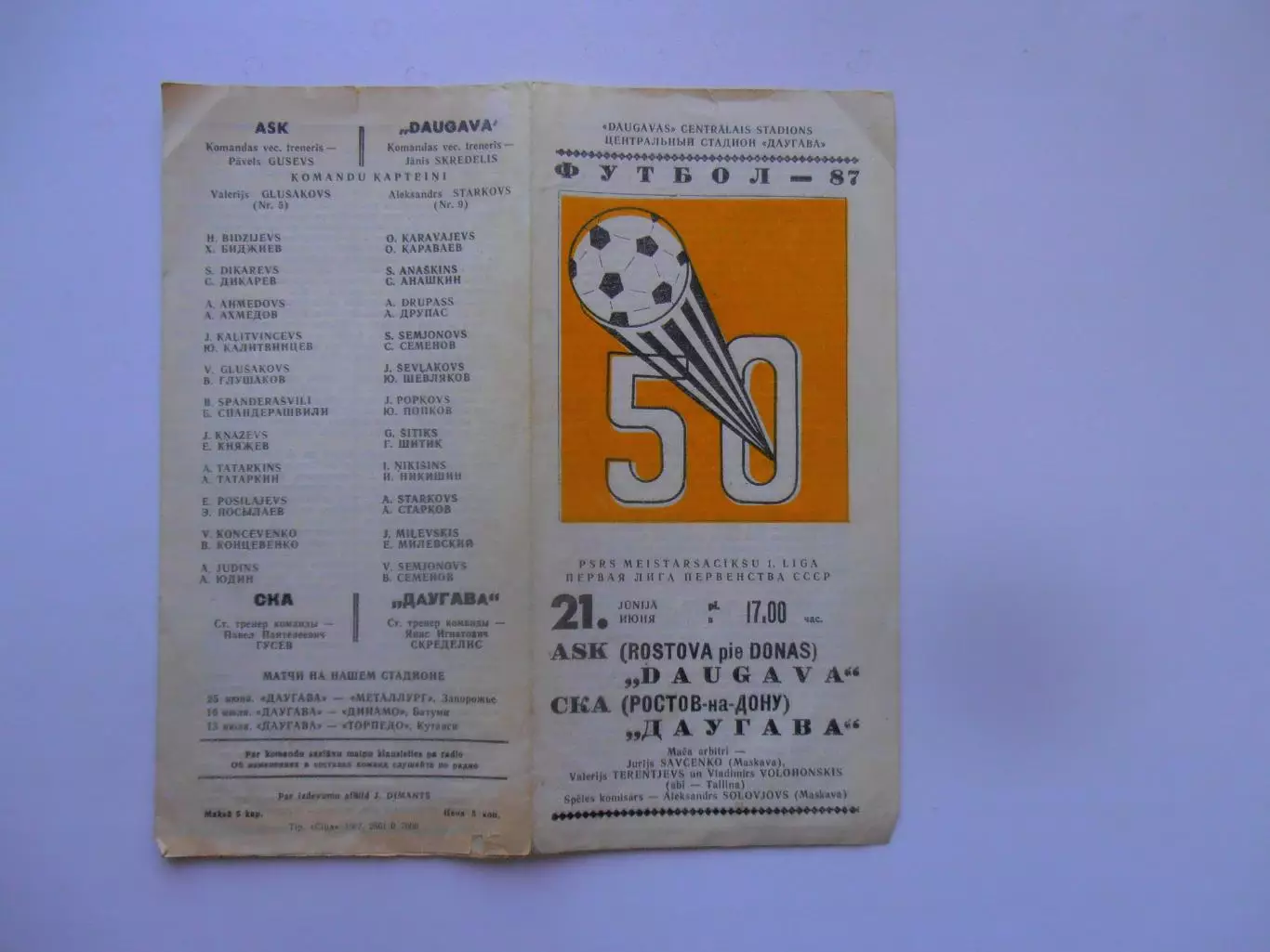 Даугава Рига-СКА Ростов-на-Дону 21 июня 1987