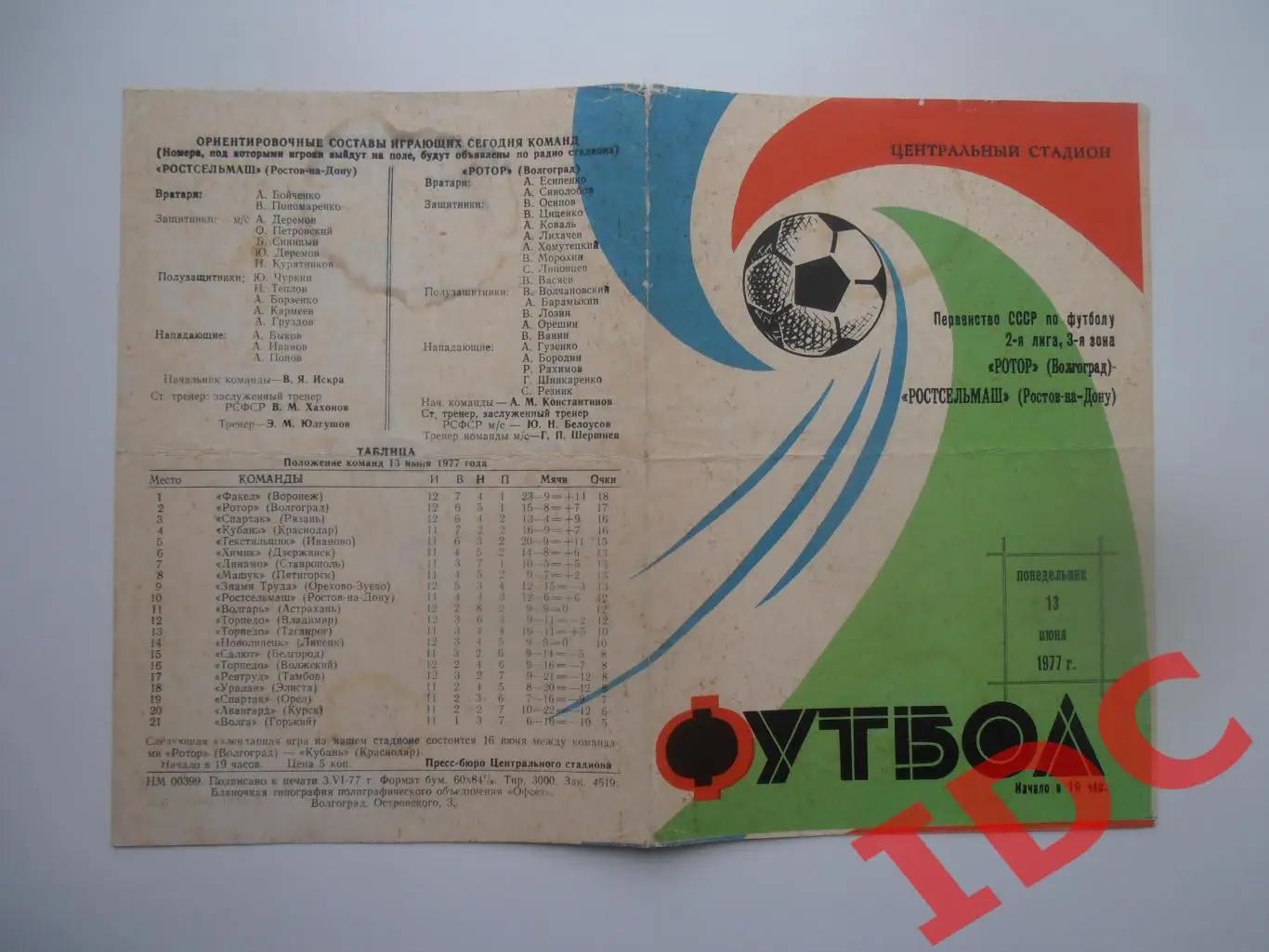 Ротор Волгоград-Ростсельмаш Ростов на Дону 13 июня 1977