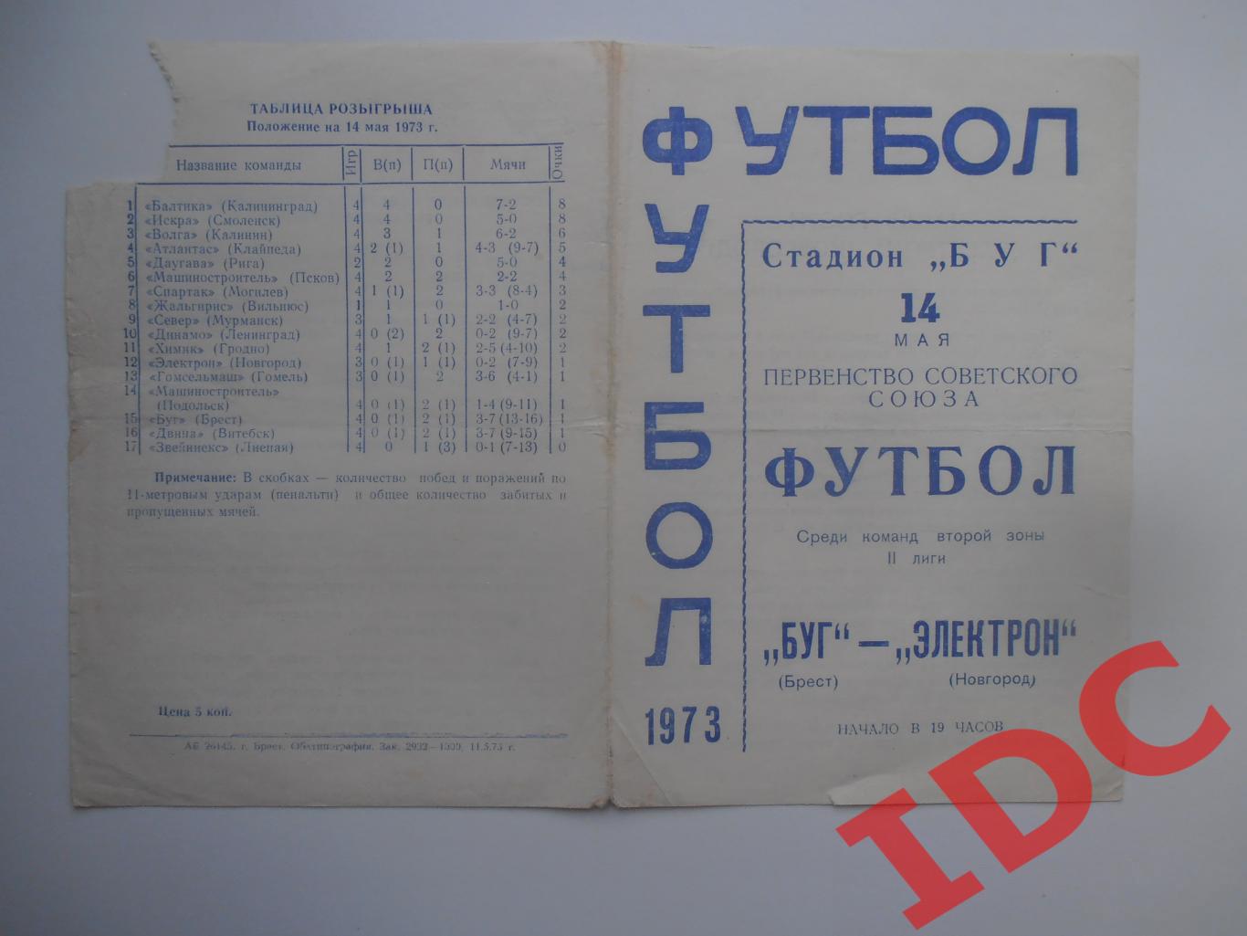 Буг Брест-Электрон Новгород 14 мая 1973