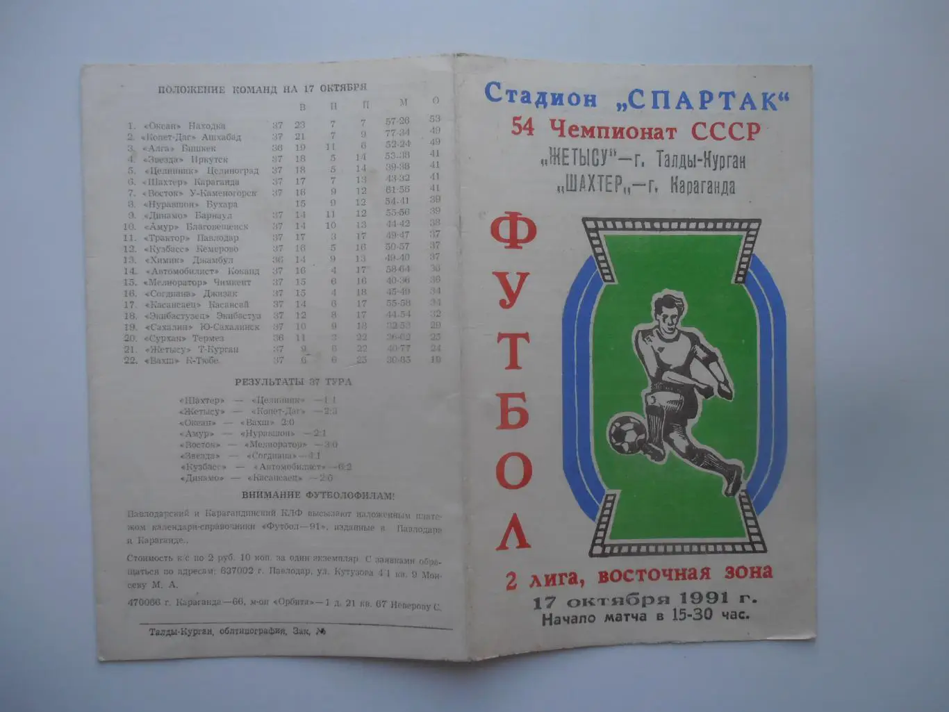 Жетысу Талды-Курган-Шахтер Караганда 1991