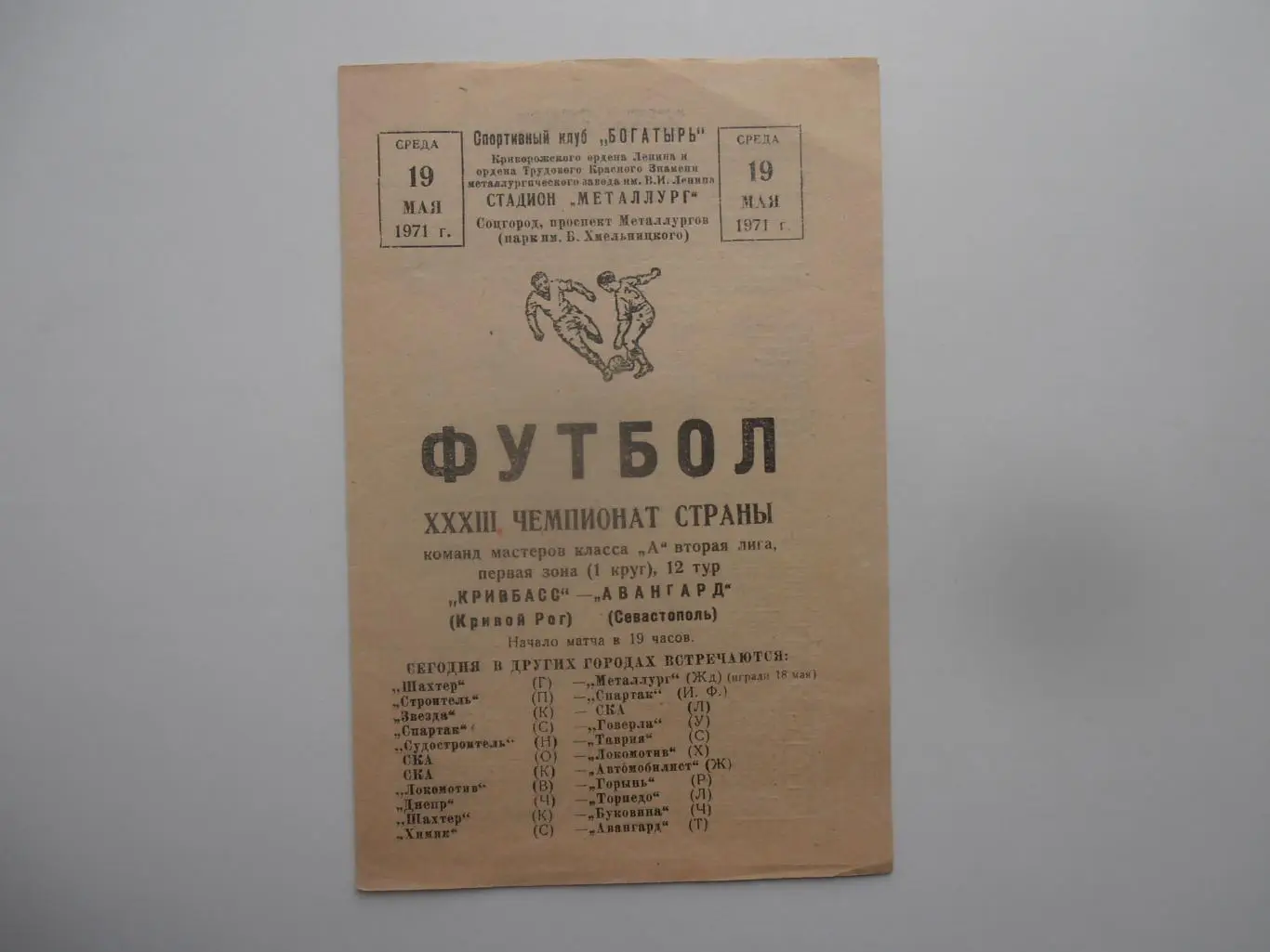 Кривбасс Кривой Рог-Авангард Севастополь 19 мая 1971