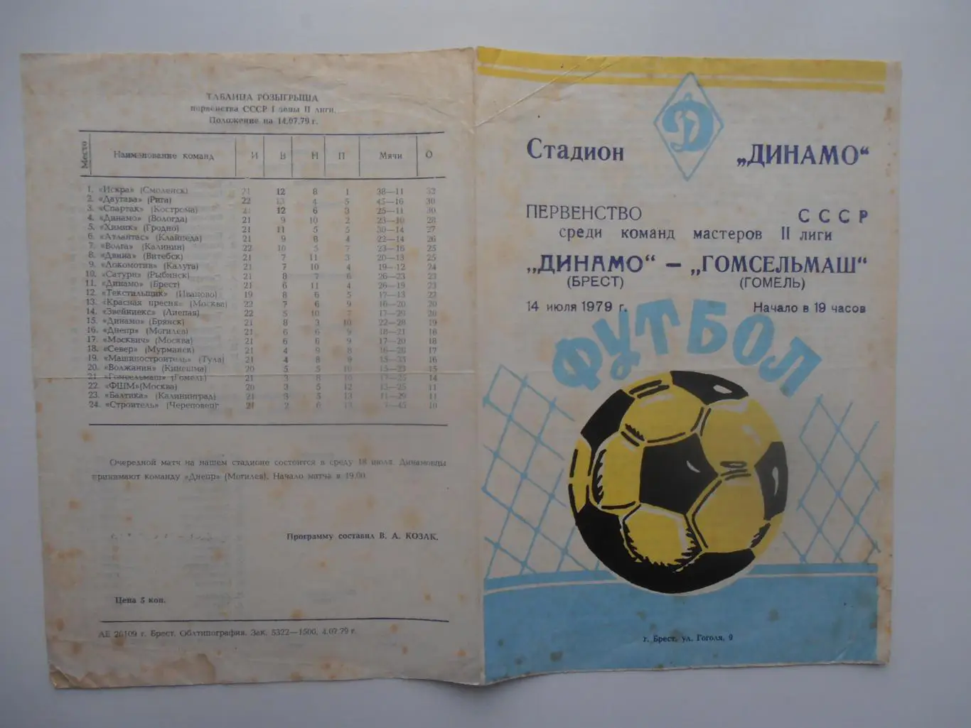 Динамо Брест-Гомсельмаш Гомель 14 июля 1979
