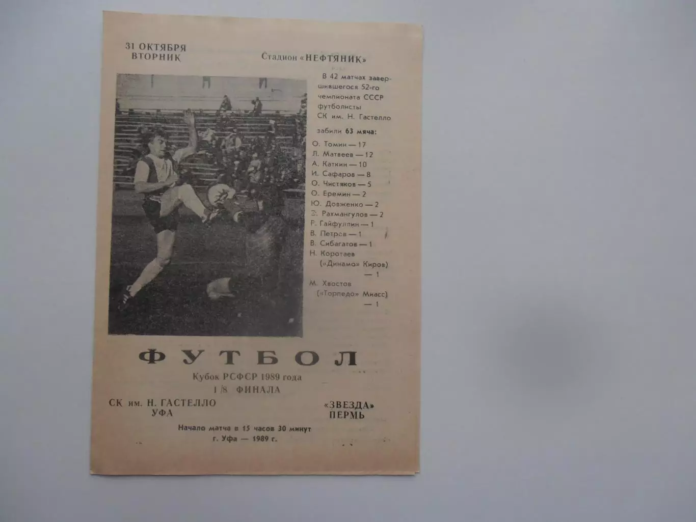 Гастелло Уфа-Звезда Пермь 1989 кубок РСФСР