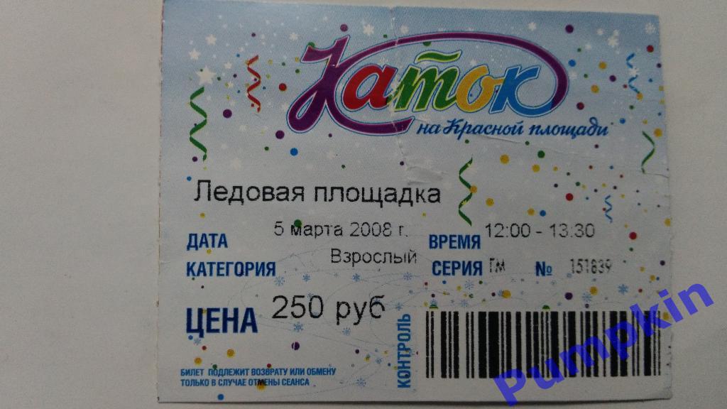 Билет на каток в Москве на Красной площади. 05.03.2008