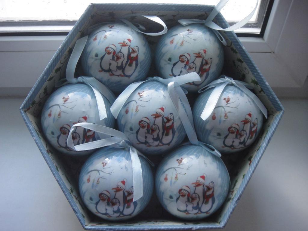 Набор ёлочных шаров (пенопласт)ПИНГВИНЫ7 штук в подарочной коробке