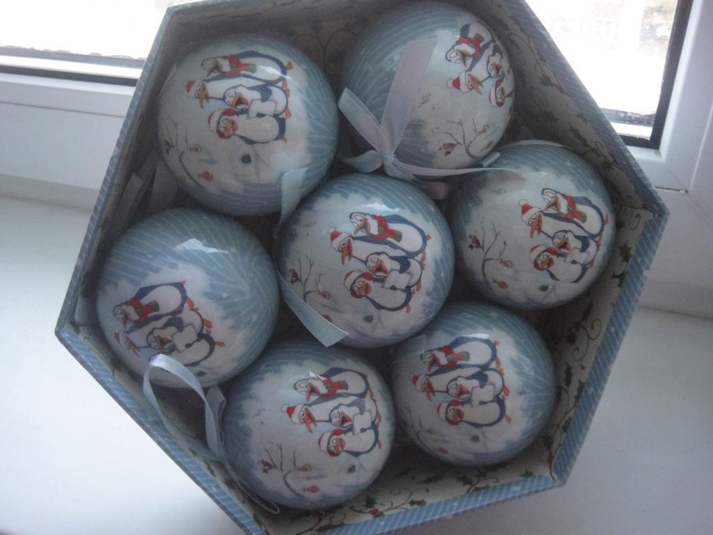 Набор ёлочных шаров (пенопласт)ПИНГВИНЫ7 штук в подарочной коробке 7