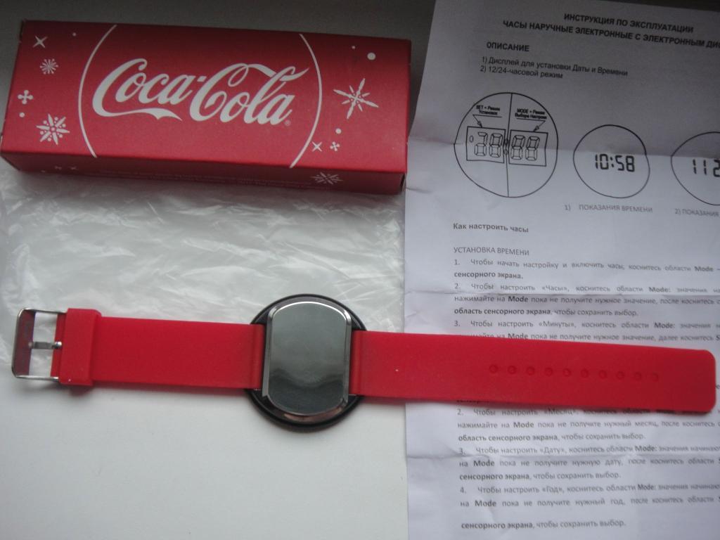 Часы сенсорные Coca Cola, в красном цвете, силиконовый ремешок,новые 5