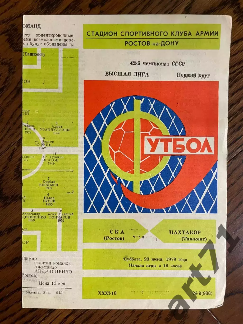 СКА Ростов - Пахтакор Ташкент 1979