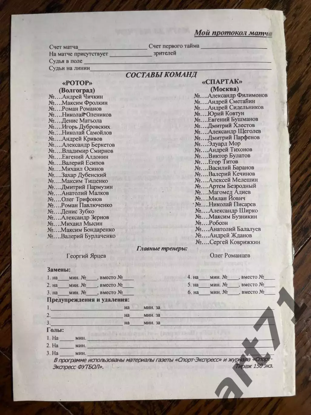 Ротор Волгоград - Спартак Москва 2000 1