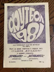 Кривбасс Кривой Рог - Актюбинец Актюбинск 1981 за выход в первую лигу