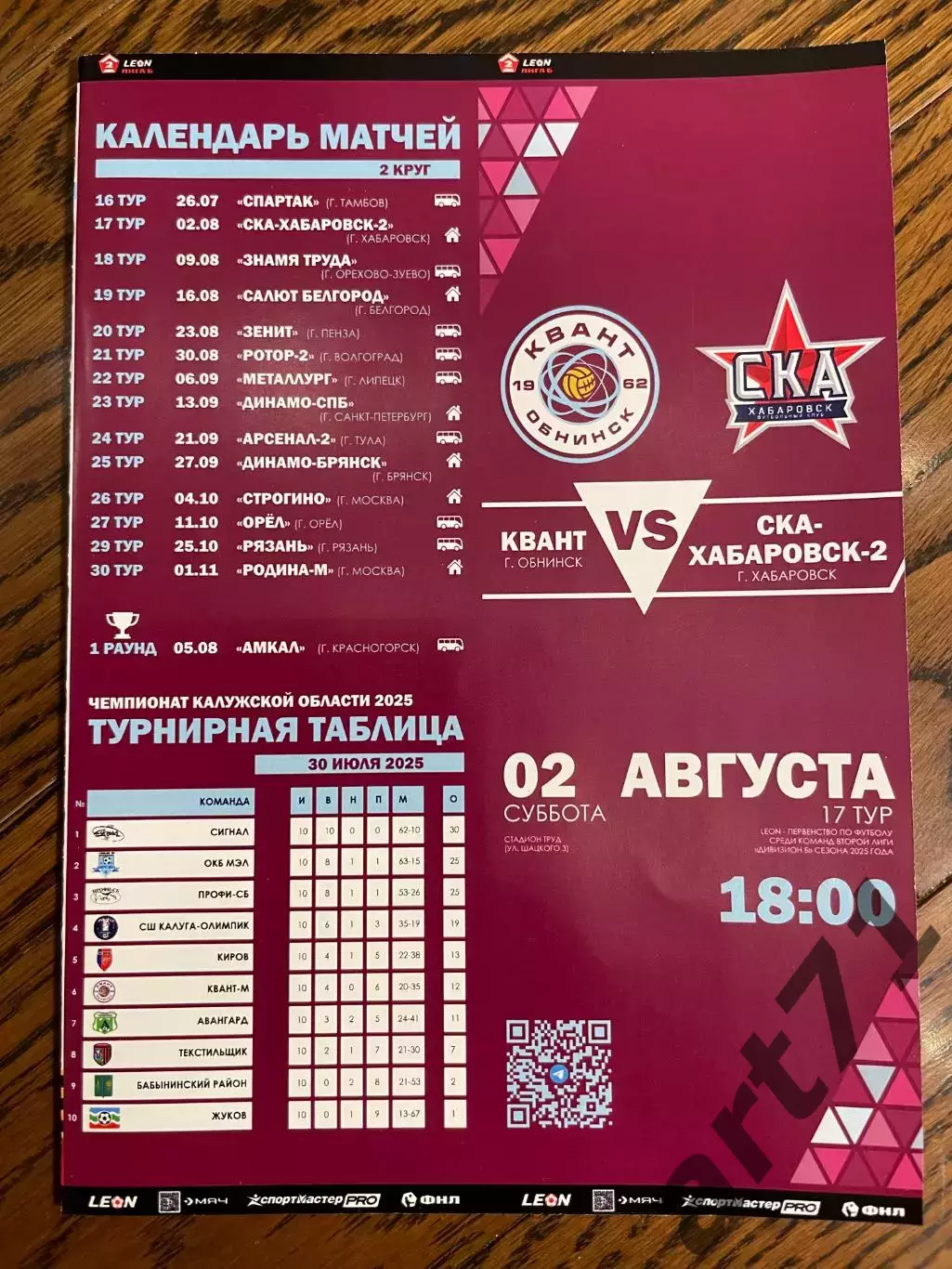 Квант Обнинск - СКА-Хабаровск-2 2025