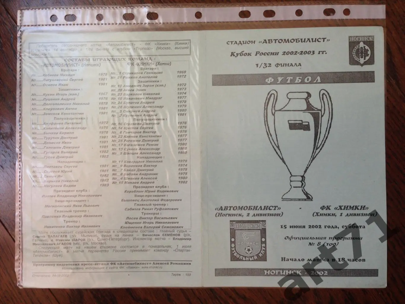 + Автомобилист Ногинск - Химки 2002 кубок России