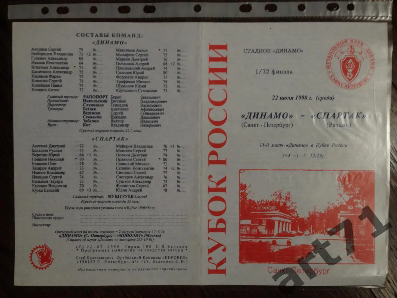 + Динамо Санкт-Петербург - Спартак Рязань 1998