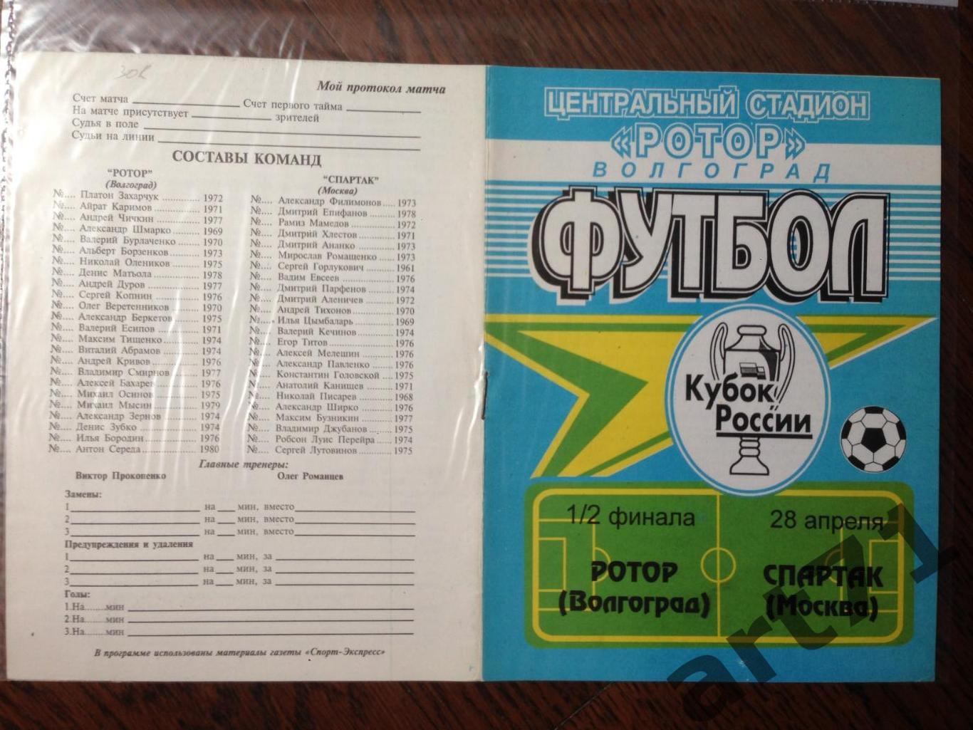+ Ротор Волгоград - Спартак Москва 1998 Кубок России
