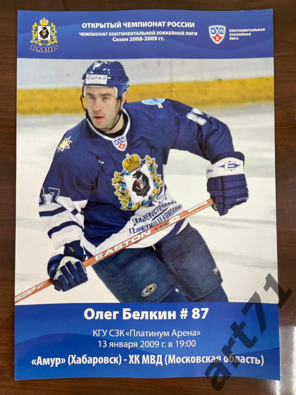Амур Хабаровск - ХК МВД Московская область 13.01. 2009 программа-постер