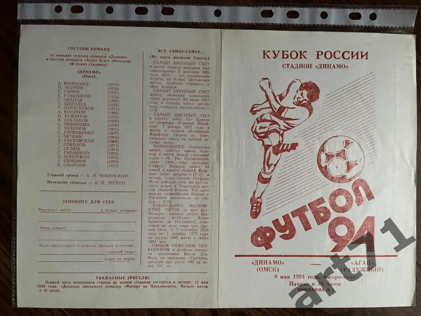 + Динамо Омск - Аган Радужный 1994 кубок России