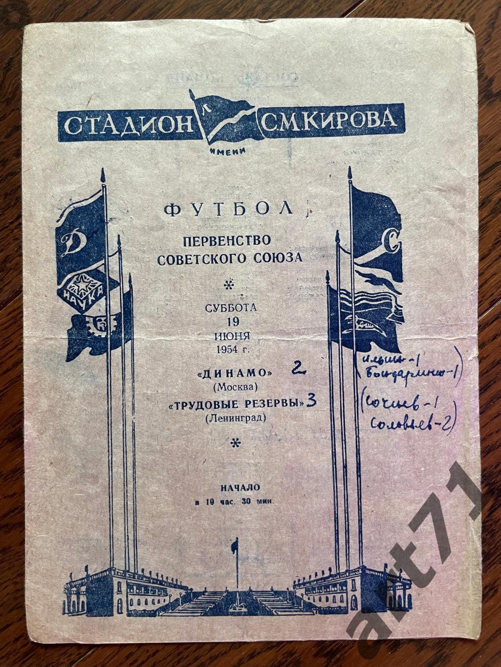 Трудовые Резервы Ленинград - Динамо Москва 19.06.1954