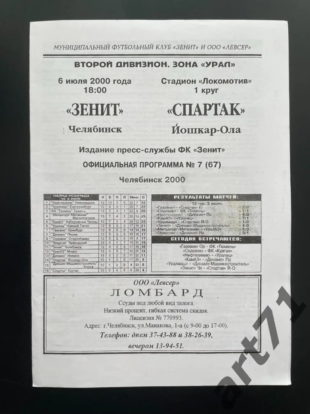 Зенит Челябинск - Спартак Йошкар-Ола 2000