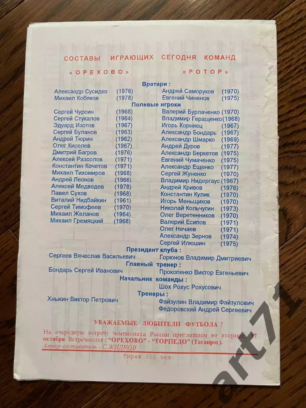 Орехово Орехово-Зуево - Ротор Волгоград 1995 кубок России 1