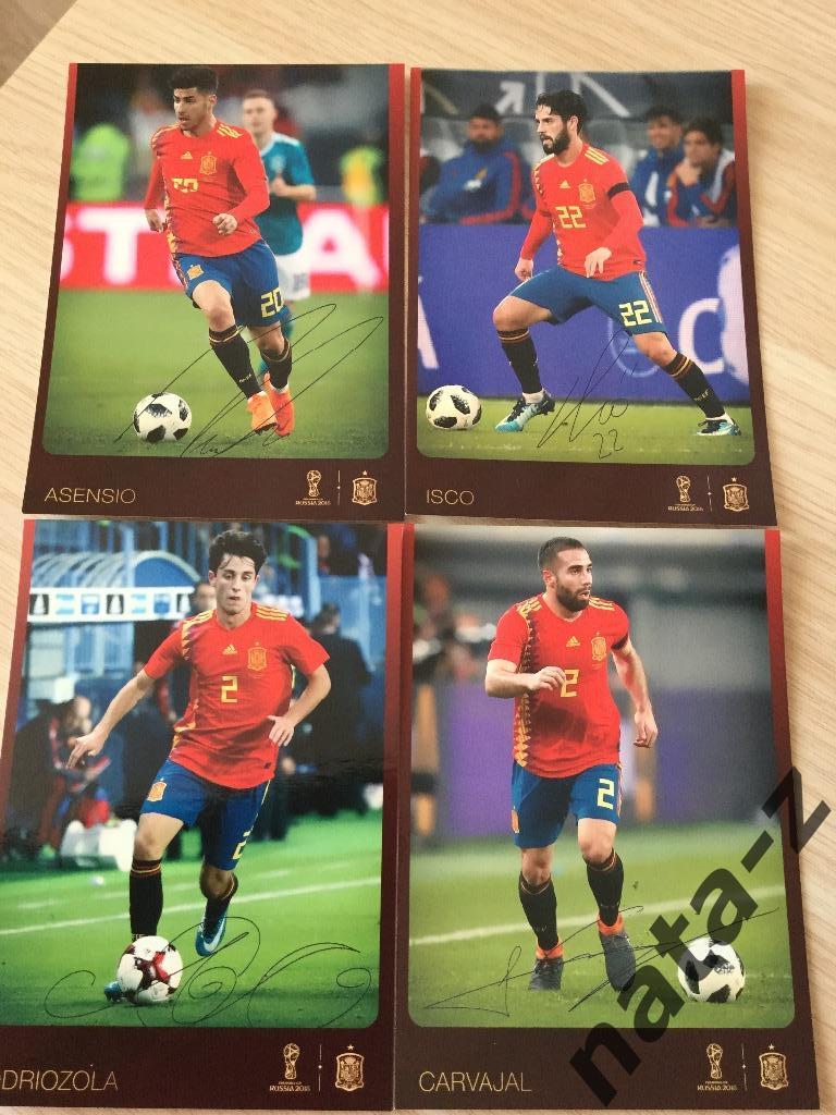 Карточки с автографами ( принтами) сборной Испании по футболу,выпущены к ЧМ 2018 2