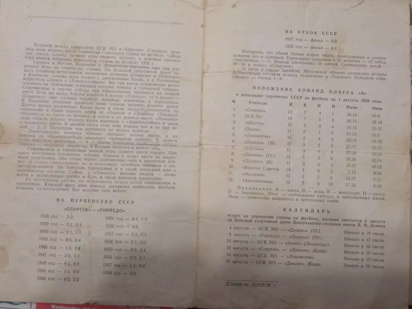 Спартак Москва - Торпедо Москва 01.08.1958 1