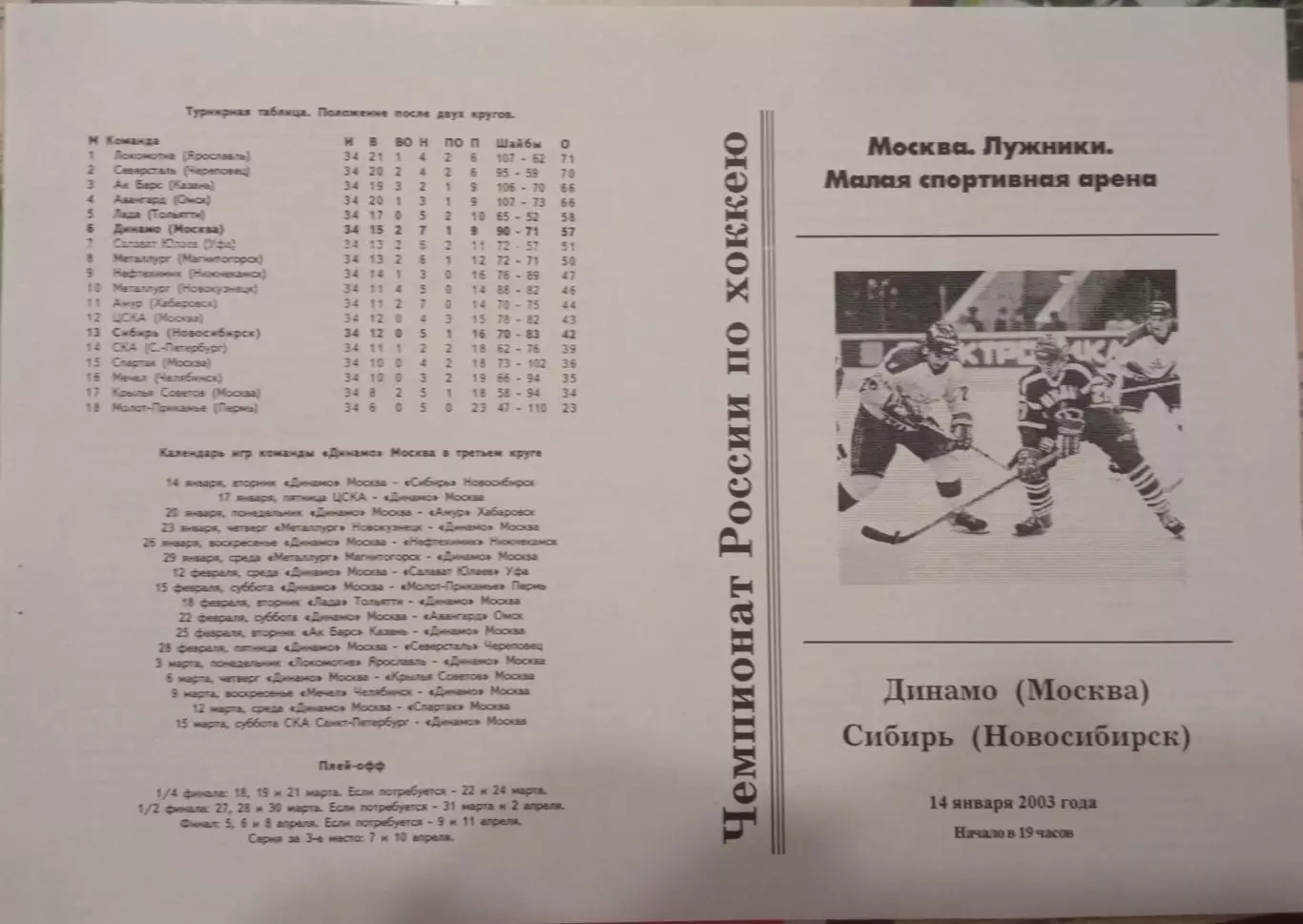 Динамо Москва - Сибирь Новосибирск 14.01.2003