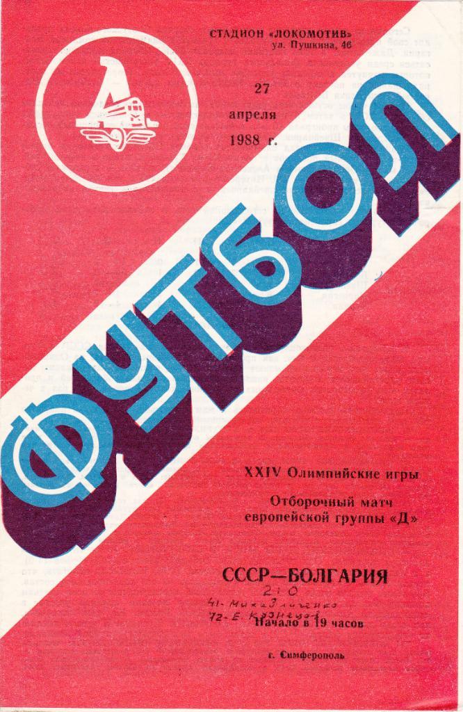 СССР - Болгария 27.04.1988
