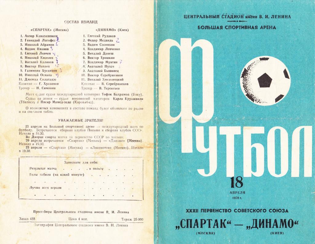 Спартак - Динамо Киев 18.04.1970