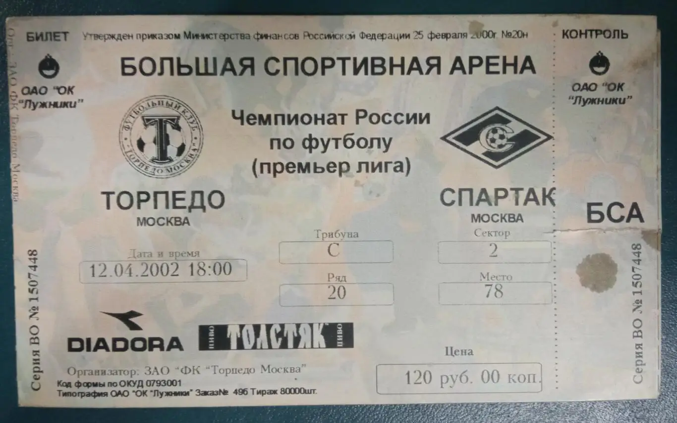 Торпедо Москва - Спартак Москва 12.04.2002