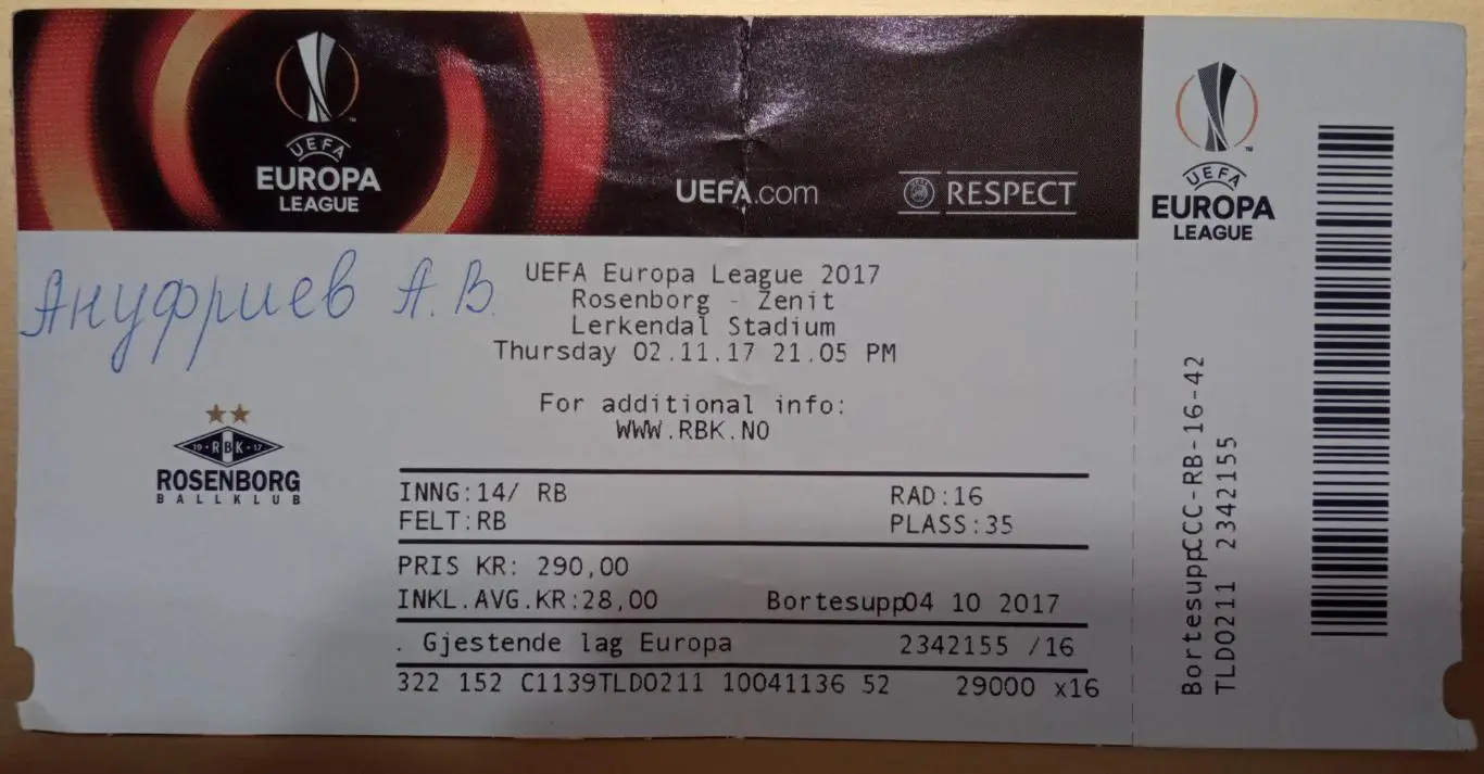 Русенборг Норвегия - Зенит 02.11.2017