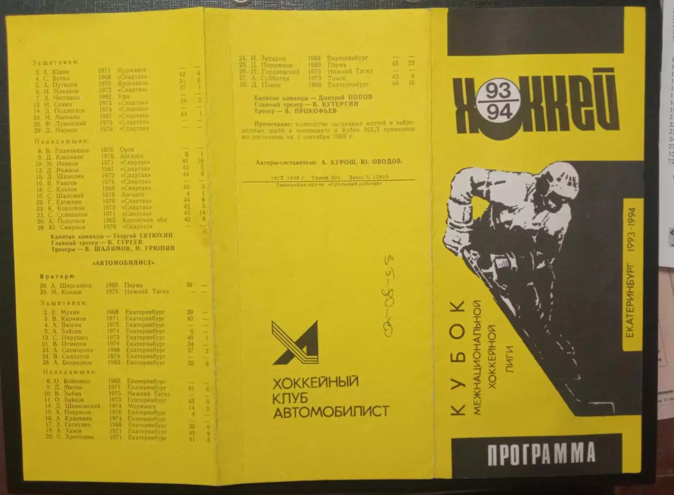 Автомобилист - Спартак Москва 17.11.1993