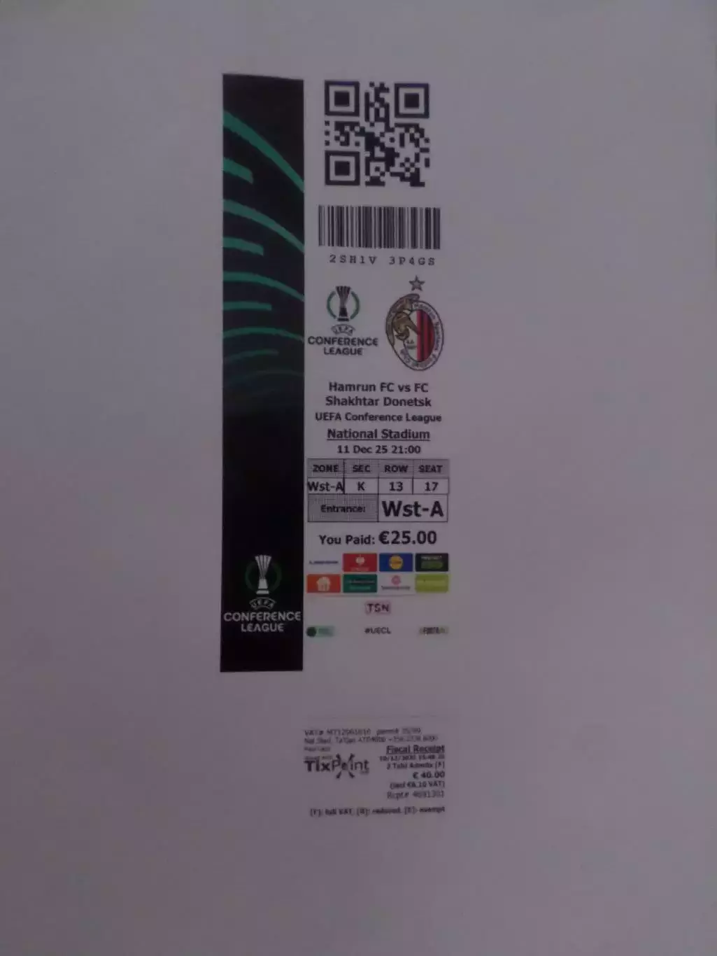 Билет(е-билет) Хамрун Спартанс Мальта - Шахтер Донецк 2025 г