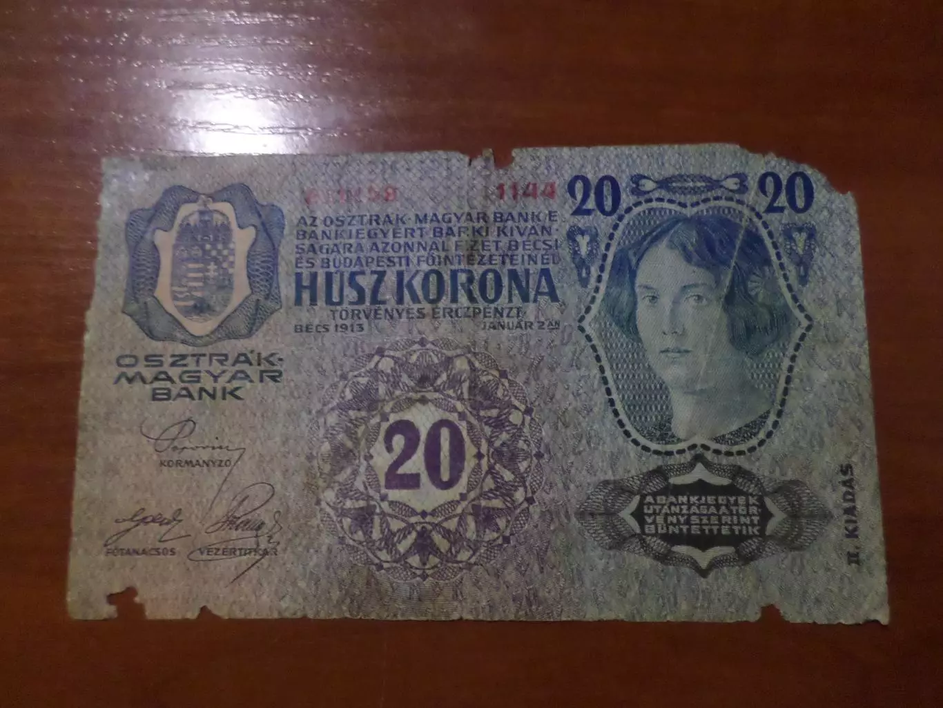 Банкнота 20 крон Австро-Венгрия 1913 г