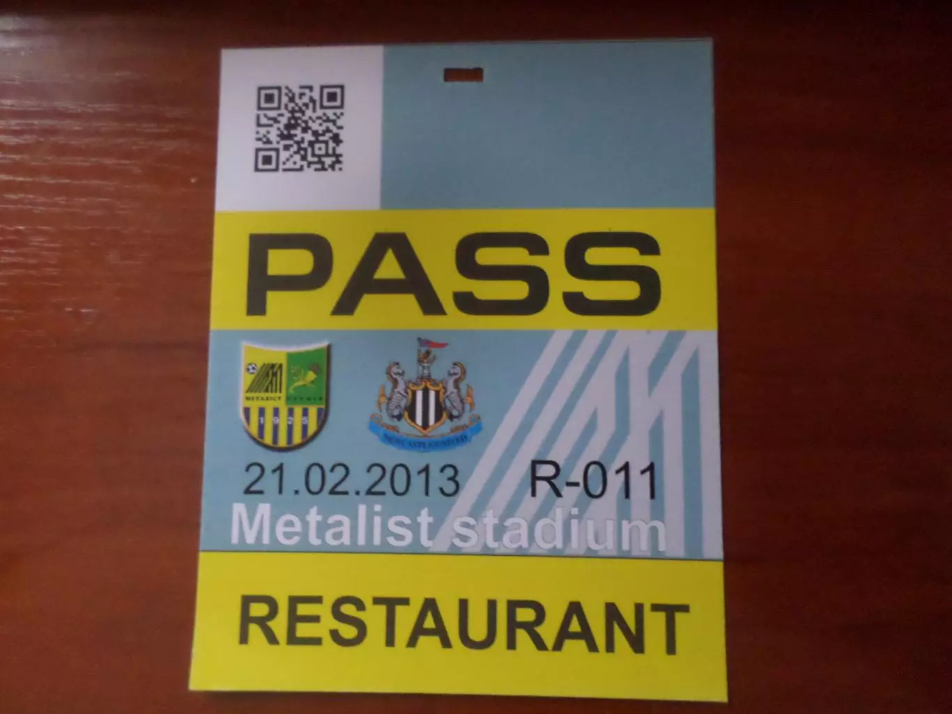 Билет - аккредитация к матчу Металлист Харьков - Ньюкасл Англия 2013 г