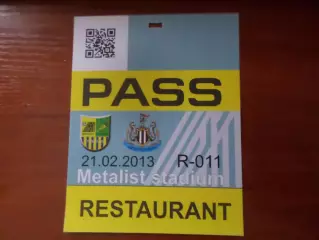 Билет - аккредитация к матчу Металлист Харьков - Ньюкасл Англия 2013 г