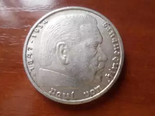 Монета 5 марок рейх Германия 1938 г серебро