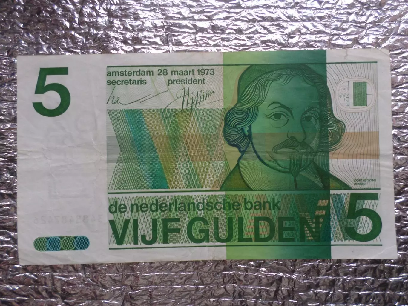 Банкнота 5 гульденов Нидерланды 1973 г