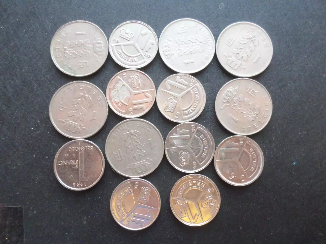 Монеты 1 франк Бельгия 14 шт