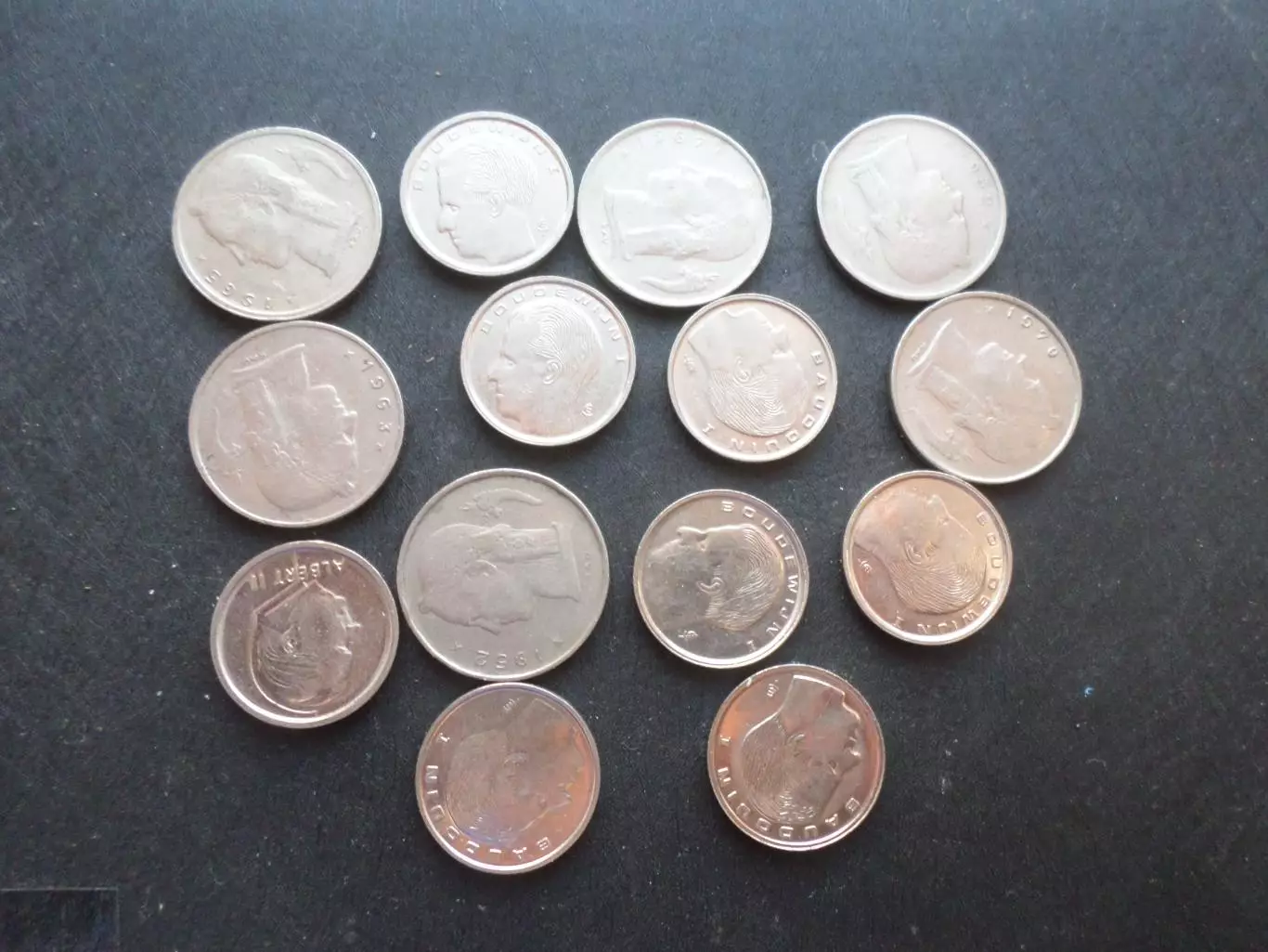 Монеты 1 франк Бельгия 14 шт 1