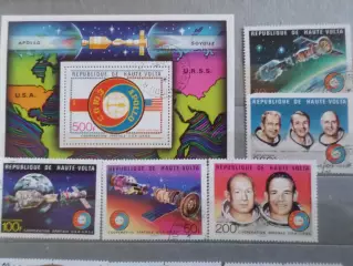 Марки Верхняя Вольта космос Союз-Аполлон 1975 г гаш