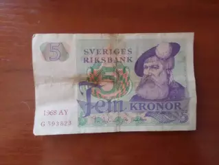 Банкнота 5 крон Швеция 1968 г