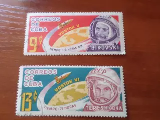 Марки Куба космос Терешкова и Быковский 1963 г гаш