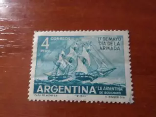 Марки Аргентина флот Парусник 1963 г негаш
