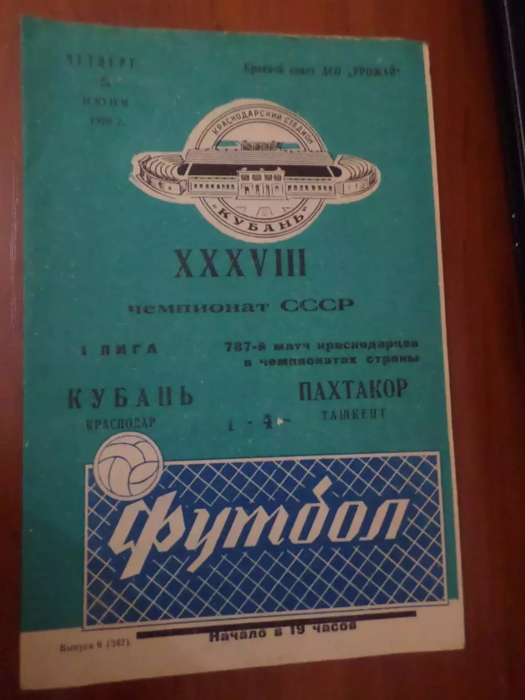 программа Кубань Краснодар - Пахтакор Ташкент 1976 г