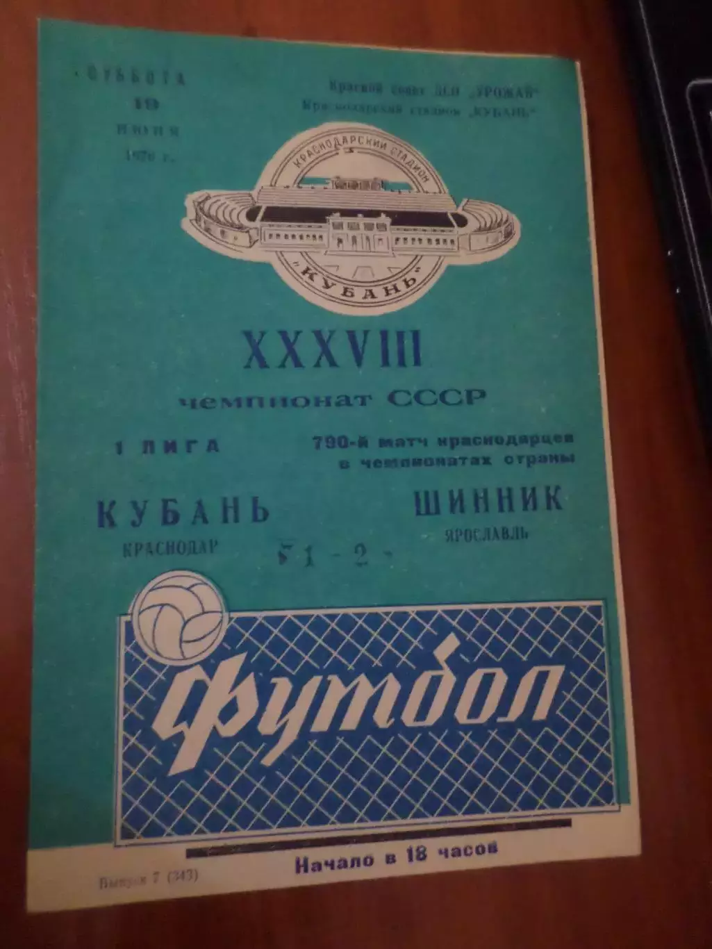 программа Кубань Краснодар - Шинник Ярославль 1976 г